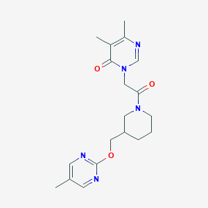 molecular formula C19H25N5O3 B2478742 5,6-Dimethyl-3-[2-[3-[(5-methylpyrimidin-2-yl)oxymethyl]piperidin-1-yl]-2-oxoethyl]pyrimidin-4-one CAS No. 2379976-13-1
