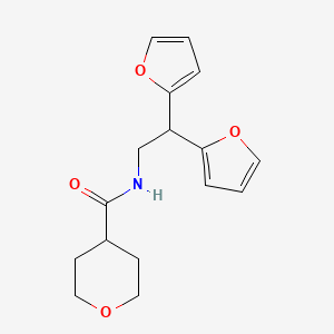 molecular formula C16H19NO4 B2478756 N-[2,2-bis(furan-2-yl)ethyl]oxane-4-carboxamide CAS No. 2191215-35-5
