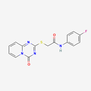 molecular formula C15H11FN4O2S B2478836 N-(4-fluorophenyl)-2-({4-oxo-4H-pyrido[1,2-a][1,3,5]triazin-2-yl}sulfanyl)acetamide CAS No. 896326-56-0
