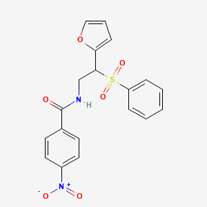 molecular formula C19H16N2O6S B2478908 N-[2-(benzenesulfonyl)-2-(furan-2-yl)ethyl]-4-nitrobenzamide CAS No. 896318-05-1