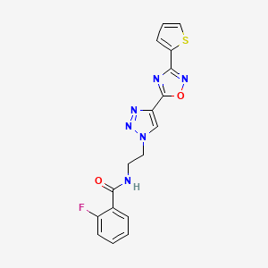 2-fluoro-N-(2-(4-(3-(thiophen-2-yl)-1,2,4-oxadiazol-5-yl)-1H-1,2,3-triazol-1-yl)ethyl)benzamide