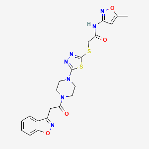 molecular formula C21H21N7O4S2 B2479151 2-((5-(4-(2-(benzo[d]isoxazol-3-yl)acetyl)piperazin-1-yl)-1,3,4-thiadiazol-2-yl)thio)-N-(5-methylisoxazol-3-yl)acetamide CAS No. 1169980-03-3