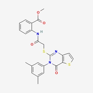 molecular formula C24H21N3O4S2 B2479154 methyl 2-(2-{[3-(3,5-dimethylphenyl)-4-oxo-3H,4H-thieno[3,2-d]pyrimidin-2-yl]sulfanyl}acetamido)benzoate CAS No. 1261015-45-5