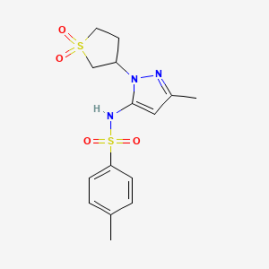 molecular formula C15H19N3O4S2 B2479164 N-(1-(1,1-dioxidotetrahydrothiophen-3-yl)-3-methyl-1H-pyrazol-5-yl)-4-methylbenzenesulfonamide CAS No. 1169964-96-8