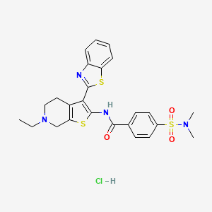 molecular formula C25H27ClN4O3S3 B2479202 N-(3-(benzo[d]thiazol-2-yl)-6-ethyl-4,5,6,7-tetrahydrothieno[2,3-c]pyridin-2-yl)-4-(N,N-dimethylsulfamoyl)benzamide hydrochloride CAS No. 1216751-14-2