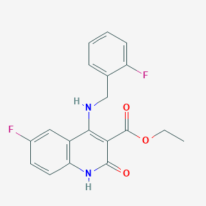 molecular formula C19H16F2N2O3 B2479220 Ethyl 6-fluoro-4-((2-fluorobenzyl)amino)-2-oxo-1,2-dihydroquinoline-3-carboxylate CAS No. 1251675-96-3