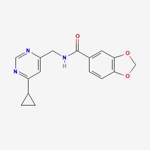 molecular formula C16H15N3O3 B2479221 N-[(6-cyclopropylpyrimidin-4-yl)methyl]-2H-1,3-benzodioxole-5-carboxamide CAS No. 2189498-24-4