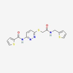 molecular formula C16H14N4O2S3 B2479293 N-(6-((2-oxo-2-((thiophen-2-ylmethyl)amino)ethyl)thio)pyridazin-3-yl)thiophene-2-carboxamide CAS No. 1021136-92-4