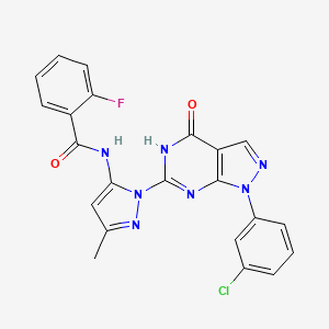 N-(1-(1-(3-chlorophenyl)-4-oxo-4,5-dihydro-1H-pyrazolo[3,4-d]pyrimidin-6-yl)-3-methyl-1H-pyrazol-5-yl)-2-fluorobenzamide