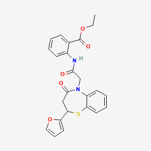 ethyl 2-(2-(2-(furan-2-yl)-4-oxo-3,4-dihydrobenzo[b][1,4]thiazepin-5(2H)-yl)acetamido)benzoate