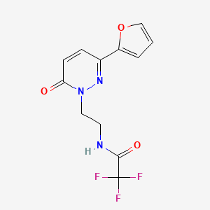 molecular formula C12H10F3N3O3 B2479344 2,2,2-trifluoro-N-(2-(3-(furan-2-yl)-6-oxopyridazin-1(6H)-yl)ethyl)acetamide CAS No. 946314-39-2