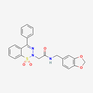 molecular formula C23H19N3O5S B2479345 N-(1,3-benzodioxol-5-ylmethyl)-2-(1,1-dioxido-4-phenyl-2H-1,2,3-benzothiadiazin-2-yl)acetamide CAS No. 1031554-75-2