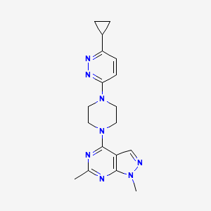molecular formula C18H22N8 B2479350 4-(4-(6-cyclopropylpyridazin-3-yl)piperazin-1-yl)-1,6-dimethyl-1H-pyrazolo[3,4-d]pyrimidine CAS No. 2034234-15-4