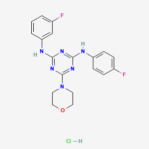 molecular formula C19H19ClF2N6O B2479376 N2-(3-fluorophenyl)-N4-(4-fluorophenyl)-6-(morpholin-4-yl)-1,3,5-triazine-2,4-diamine hydrochloride CAS No. 1179379-69-1