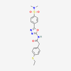 molecular formula C20H22N4O4S2 B2479379 N-(5-(4-(N,N-dimethylsulfamoyl)phenyl)-1,3,4-oxadiazol-2-yl)-2-(4-(ethylthio)phenyl)acetamide CAS No. 1170570-60-1