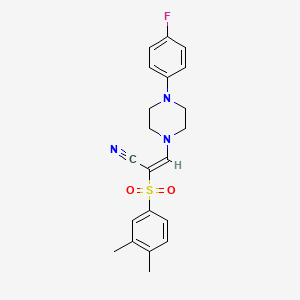 molecular formula C21H22FN3O2S B2479391 (E)-2-((3,4-dimethylphenyl)sulfonyl)-3-(4-(4-fluorophenyl)piperazin-1-yl)acrylonitrile CAS No. 885186-22-1