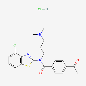 molecular formula C21H23Cl2N3O2S B2479394 4-acetyl-N-(4-chlorobenzo[d]thiazol-2-yl)-N-(3-(dimethylamino)propyl)benzamide hydrochloride CAS No. 1216468-52-8