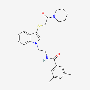 3,5-dimethyl-N-(2-(3-((2-oxo-2-(piperidin-1-yl)ethyl)thio)-1H-indol-1-yl)ethyl)benzamide