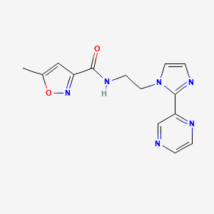 molecular formula C14H14N6O2 B2479401 5-methyl-N-(2-(2-(pyrazin-2-yl)-1H-imidazol-1-yl)ethyl)isoxazole-3-carboxamide CAS No. 2034508-83-1