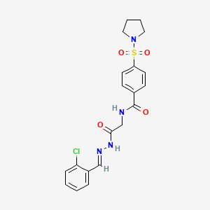 molecular formula C20H21ClN4O4S B2479403 (E)-N-(2-(2-(2-chlorobenzylidene)hydrazinyl)-2-oxoethyl)-4-(pyrrolidin-1-ylsulfonyl)benzamide CAS No. 391885-59-9