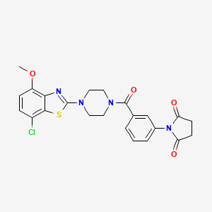 molecular formula C23H21ClN4O4S B2479411 1-(3-(4-(7-Chloro-4-methoxybenzo[d]thiazol-2-yl)piperazine-1-carbonyl)phenyl)pyrrolidine-2,5-dione CAS No. 886954-15-0