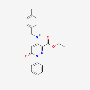 molecular formula C22H23N3O3 B2479423 Ethyl 4-((4-methylbenzyl)amino)-6-oxo-1-(p-tolyl)-1,6-dihydropyridazine-3-carboxylate CAS No. 922068-44-8