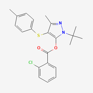molecular formula C22H23ClN2O2S B2479432 1-(tert-butyl)-3-methyl-4-(p-tolylthio)-1H-pyrazol-5-yl 2-chlorobenzoate CAS No. 851128-05-7