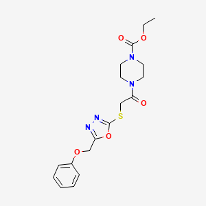 molecular formula C18H22N4O5S B2479488 ETHYL 4-(2-{[5-(PHENOXYMETHYL)-1,3,4-OXADIAZOL-2-YL]SULFANYL}ACETYL)PIPERAZINE-1-CARBOXYLATE CAS No. 851129-61-8