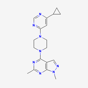 molecular formula C18H22N8 B2479499 4-cyclopropyl-6-(4-{1,6-dimethyl-1H-pyrazolo[3,4-d]pyrimidin-4-yl}piperazin-1-yl)pyrimidine CAS No. 2380080-81-7