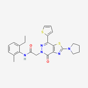 molecular formula C24H25N5O2S2 B2479554 N-(2-ethyl-6-methylphenyl)-2-(4-oxo-2-(pyrrolidin-1-yl)-7-(thiophen-2-yl)thiazolo[4,5-d]pyridazin-5(4H)-yl)acetamide CAS No. 1105219-32-6