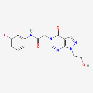 molecular formula C15H14FN5O3 B2479563 N-(3-fluorophenyl)-2-[1-(2-hydroxyethyl)-4-oxo-1H,4H,5H-pyrazolo[3,4-d]pyrimidin-5-yl]acetamide CAS No. 899742-97-3
