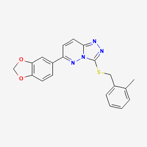 molecular formula C20H16N4O2S B2479618 6-(2H-1,3-benzodioxol-5-yl)-3-{[(2-methylphenyl)methyl]sulfanyl}-[1,2,4]triazolo[4,3-b]pyridazine CAS No. 877634-66-7