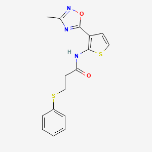 molecular formula C16H15N3O2S2 B2479714 N-(3-(3-methyl-1,2,4-oxadiazol-5-yl)thiophen-2-yl)-3-(phenylthio)propanamide CAS No. 2034302-82-2