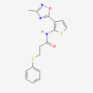 molecular formula C16H15N3O2S2 B2479714 N-(3-(3-甲基-1,2,4-噁二唑-5-基)噻吩-2-基)-3-(苯基硫基)丙酰胺 CAS No. 2034302-82-2
