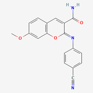 molecular formula C18H13N3O3 B2479720 2-(4-Cyanophenyl)imino-7-methoxychromene-3-carboxamide CAS No. 325856-87-9