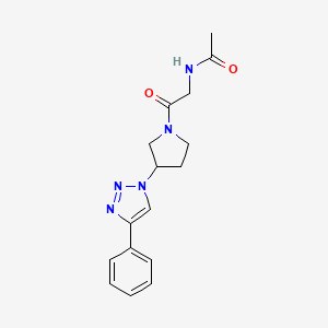 molecular formula C16H19N5O2 B2479724 N-(2-oxo-2-(3-(4-phenyl-1H-1,2,3-triazol-1-yl)pyrrolidin-1-yl)ethyl)acetamide CAS No. 2034424-49-0