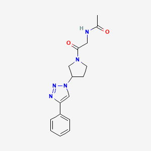 molecular formula C16H19N5O2 B2479724 N-(2-氧代-2-(3-(4-苯基-1H-1,2,3-三唑-1-基)吡咯啉-1-基)乙基)乙酰胺 CAS No. 2034424-49-0