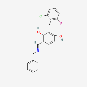 molecular formula C22H19ClFNO2 B2479725 2-(2-氯-6-氟苄基)-4-{[(4-甲基苯基)亚胺]甲基}-1,3-苯二酚 CAS No. 341967-46-2