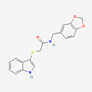 molecular formula C18H16N2O3S B2479732 N-[(2H-1,3-benzodioxol-5-yl)methyl]-2-(1H-indol-3-ylsulfanyl)acetamide CAS No. 862825-91-0