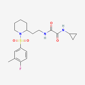 molecular formula C19H26FN3O4S B2479742 N-cyclopropyl-N'-{2-[1-(4-fluoro-3-methylbenzenesulfonyl)piperidin-2-yl]ethyl}ethanediamide CAS No. 898461-01-3