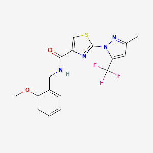 molecular formula C17H15F3N4O2S B2479777 N-[(2-methoxyphenyl)methyl]-2-[3-methyl-5-(trifluoromethyl)-1H-pyrazol-1-yl]-1,3-thiazole-4-carboxamide CAS No. 955976-77-9