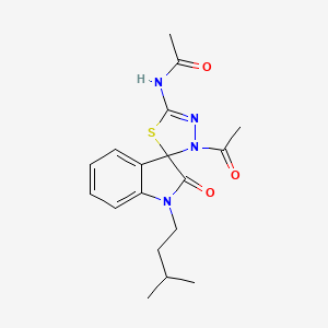 molecular formula C18H22N4O3S B2479817 N-[3'-acetyl-1-(3-methylbutyl)-2-oxo-1,2-dihydro-3'H-spiro[indole-3,2'-[1,3,4]thiadiazole]-5'-yl]acetamide CAS No. 902248-61-7