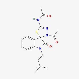 N-[3-Acetyl-6-(3-methylbutyl)-7-oxospiro[1,3,4-thiadiazoline-2,3'-indoline]-5-yl]acetamide