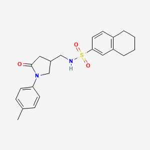 molecular formula C22H26N2O3S B2479865 N-((5-oxo-1-(p-tolyl)pyrrolidin-3-yl)methyl)-5,6,7,8-tetrahydronaphthalene-2-sulfonamide CAS No. 954634-46-9