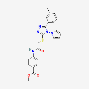 molecular formula C23H21N5O3S B2479868 methyl 4-(2-{[5-(3-methylphenyl)-4-(1H-pyrrol-1-yl)-4H-1,2,4-triazol-3-yl]sulfanyl}acetamido)benzoate CAS No. 886929-99-3