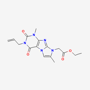 molecular formula C16H19N5O4 B2479873 ethyl 2-(3-allyl-1,7-dimethyl-2,4-dioxo-3,4-dihydro-1H-imidazo[2,1-f]purin-8(2H)-yl)acetate CAS No. 915930-25-5