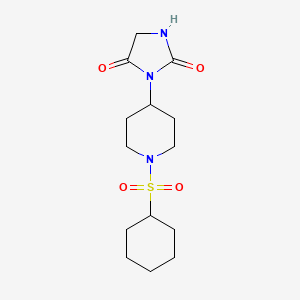 molecular formula C14H23N3O4S B2479886 3-(1-(Cyclohexylsulfonyl)piperidin-4-yl)imidazolidine-2,4-dione CAS No. 2034298-74-1