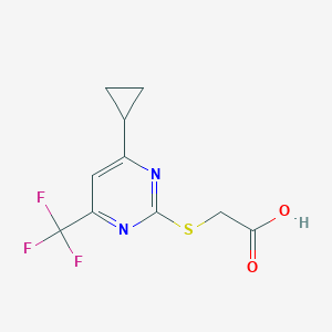 molecular formula C10H9F3N2O2S B2479894 ([4-Cyclopropyl-6-(trifluoromethyl)pyrimidin-2-yl]thio)acetic acid CAS No. 861434-52-8