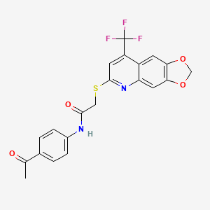 molecular formula C21H15F3N2O4S B2479933 N-(4-ACETYLPHENYL)-2-{[8-(TRIFLUOROMETHYL)-2H-[1,3]DIOXOLO[4,5-G]QUINOLIN-6-YL]SULFANYL}ACETAMIDE CAS No. 852696-80-1