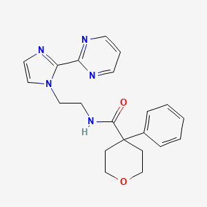 molecular formula C21H23N5O2 B2479935 4-苯基-N-(2-(2-(嘧啶-2-基)-1H-咪唑-1-基)乙基)四氢-2H-吡喃-4-甲酰胺 CAS No. 1448036-12-1
